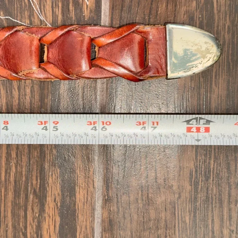 Braided Leather Belt with Silver Buckle fasten any point